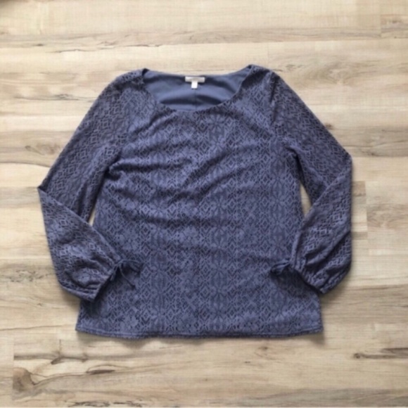 LC Lauren Conrad Elegant Lace Long Sleeve Top in Slate Blue - Picture 1 of 6